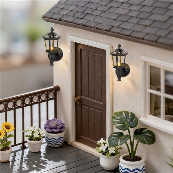 Miniature Dollhouse LED Wall Lamps 112 Scale Black Light Fixtures Furniture - Picture 6 of 7